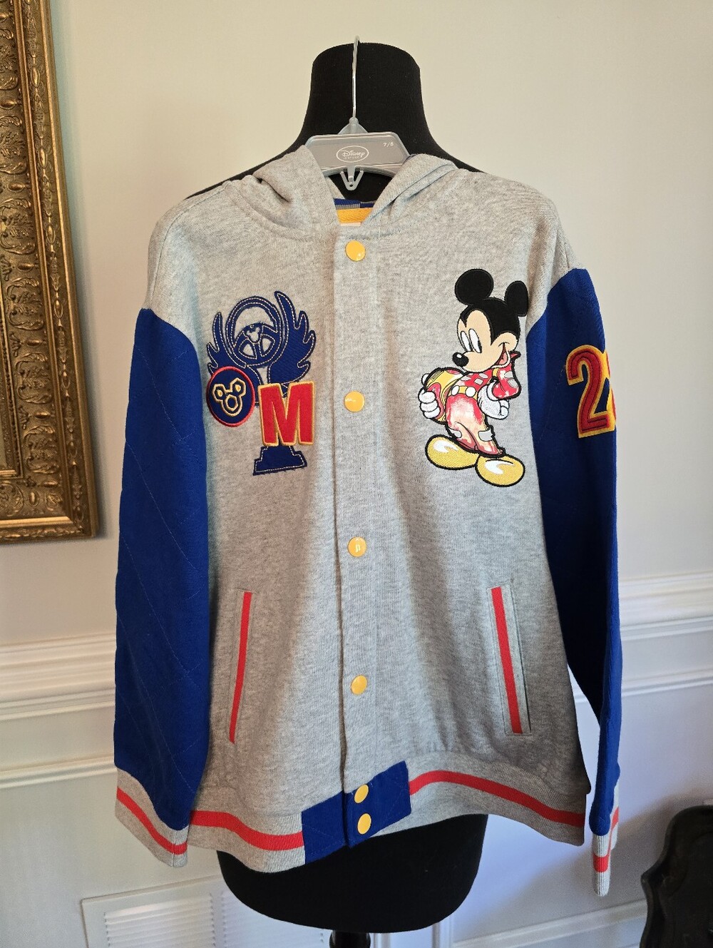 Disney Kids Gray & Blue Mickey Hooded Varsity Jacket Size 7/8
